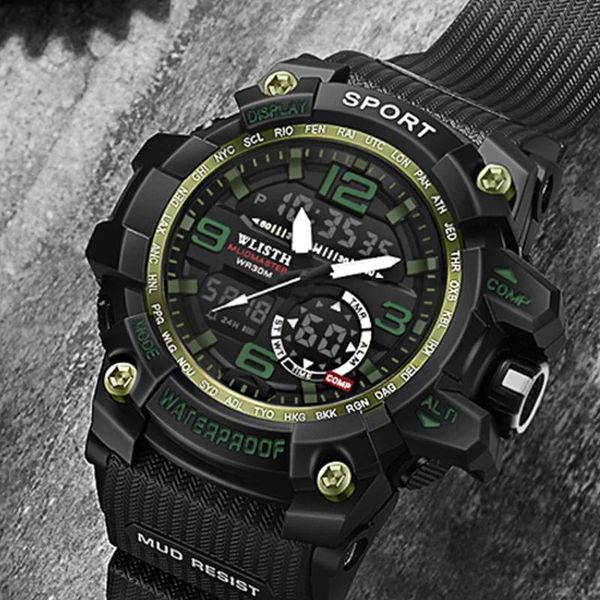 

wristwatches relogio masculino sports mens watches chronograph led digital watch for men casual waterproof wristwatch clock, Slivery;brown