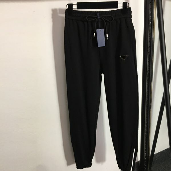 

classic triangle badge leggings luxury soft touch men women casual pants 2 colors elastic waist couple pant, Black
