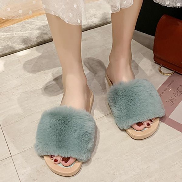 

women slippers pink black fur fluffy bedroom house slides shoes plush non slip winter autumn warm home for room