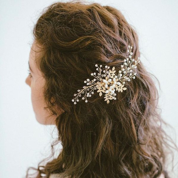 

hair clips & barrettes fashion gold metal leaf comb pearl rhinestone bridal wedding accessories, Golden;silver