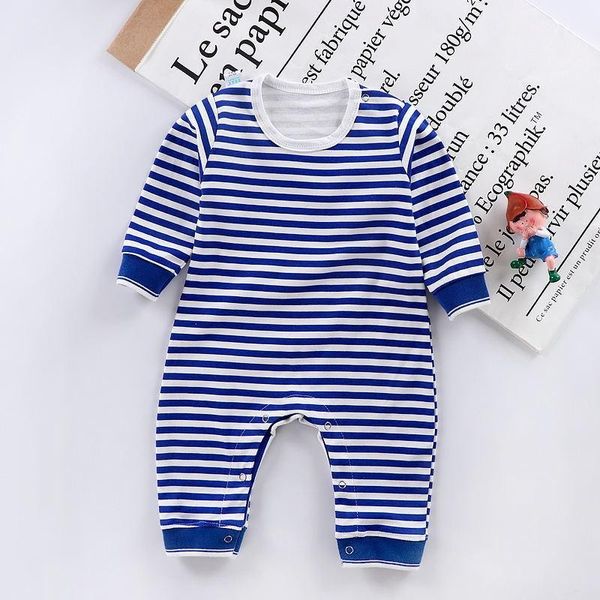 

jumpsuits 59-80cm born baby boys girl romper stripe printed long sleeve jumpsuit winter cotton rompers kids playsuit outfits clothes, Blue