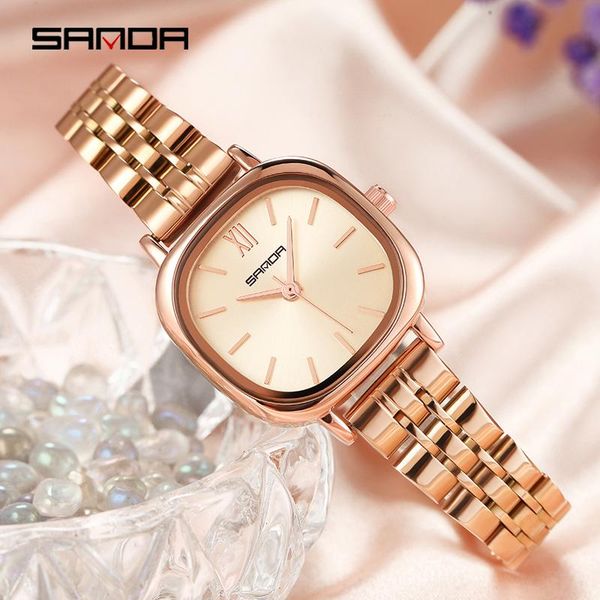 

wristwatches orologio da donna sanda fashion ladies quartz watch stainless steel 30m waterproof leisure sports montre femme, Slivery;brown