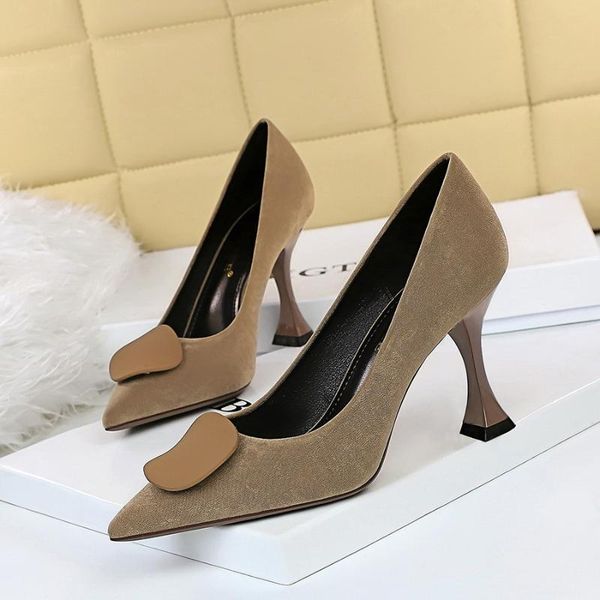 

dress shoes women wedding square buckle flock woman pumps pointed toe party bridal thin heel big size 40, Black