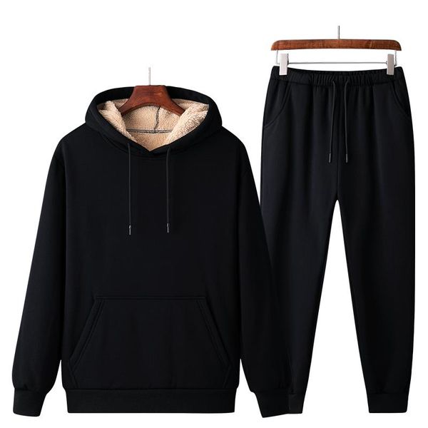 

jogging clothing winter two piece set mens tracksuits 2021 joggers fleece man hoodies sport wear catch warm sweatpants men, Black;red