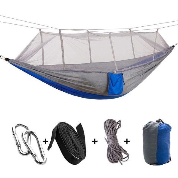 

outdoor games & activities promotion high strength portable parachute fabric camping hammock hanging bed with mosquito net sleeping grey bl
