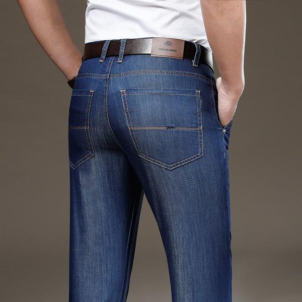 

men's jeans business loose straight-leg 2021 summer modal ultra-thin breathable trousers male brand denim pants, Blue