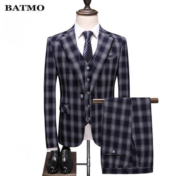

men's suits & blazers batmo 2021 arrival slim wedding dress,classic plaid single-button casual suit men,business suits,s-5xl., White;black