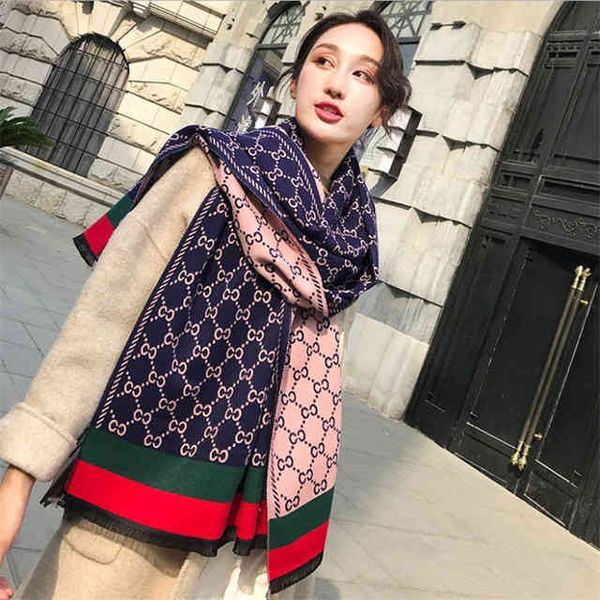 

the new design scarf female live broadcast autumn and winter new korean version versatile warm imitation cashmere thickened shawl bib, Blue;gray