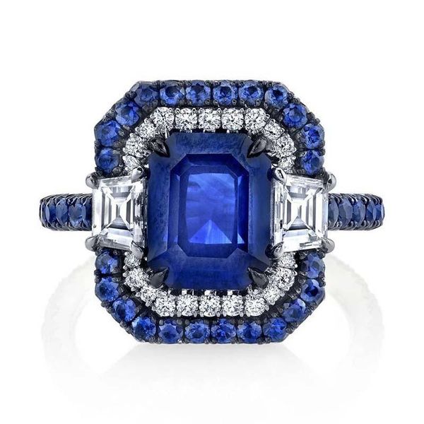 

wedding rings fashion luxury large blue rhinestone women's ring jewelry simple alloy plating square zircon engagement wholesale, Slivery;golden