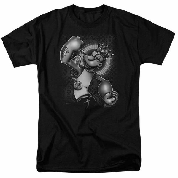 

popeye spinach king t shirt licensed comic book cartoon tee black, White;black