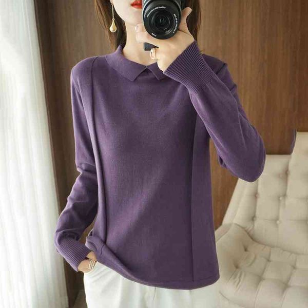 

women's knits & tees spring and autumn sweater doll collar pullover long sleeve t-shirt knitted loose large size hv2h, White