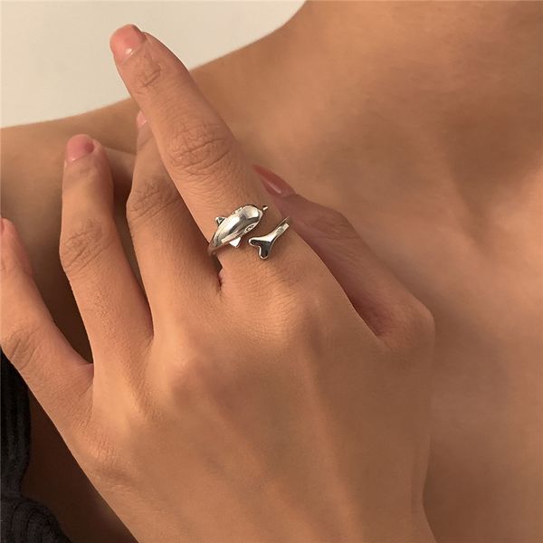 

european dolphin design opening ring women alloy animal gold finger rings lady business party gift hand wear jewelry accessories wholesale, Golden;silver