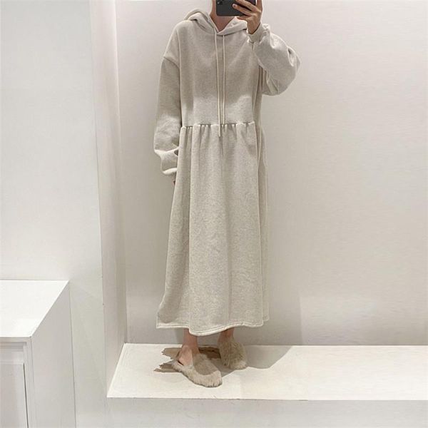 

casual dresses french style chic solid simple winter sweater dress eelgant fashion with hoodies autumn long vestidos 2021, Black;gray