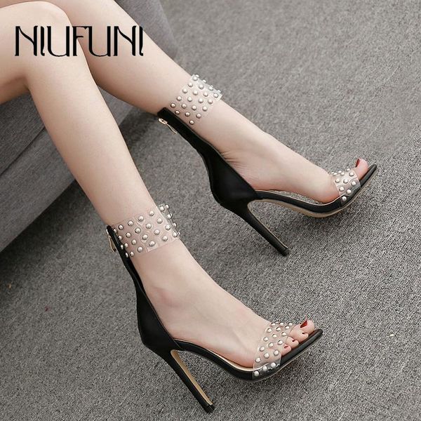 

summer women's shoes arrival snake pattern ladies sandals transparent rivets open toe zipper stilettos women, Black