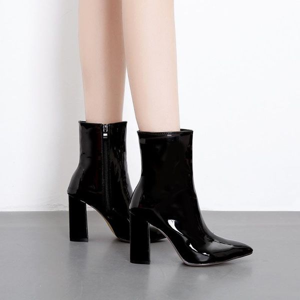 

boots comfortable ankle women short leather coarse, Black