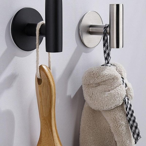 

hooks & rails 3m sticky key towel rack wall hook stainless steel coat metal matte black suitable for bathroom and kitchen
