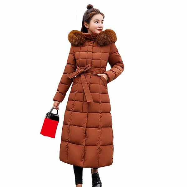 

women's trench coats women parkas winter jacket fashion hooded fur collar thickening warm mid-long cotton coat casual slim female nzyd1, Tan;black