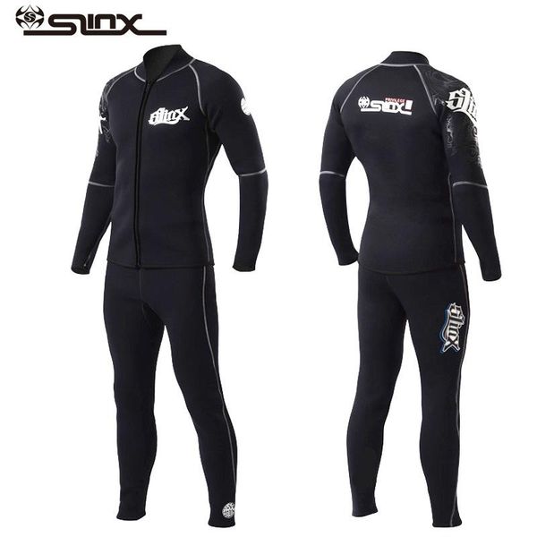 

slinx 2 piece scuba wetsuit 3mm neoprene long sleeve diving spearfishing front zip shirt+pants brushed lining suit swim wear