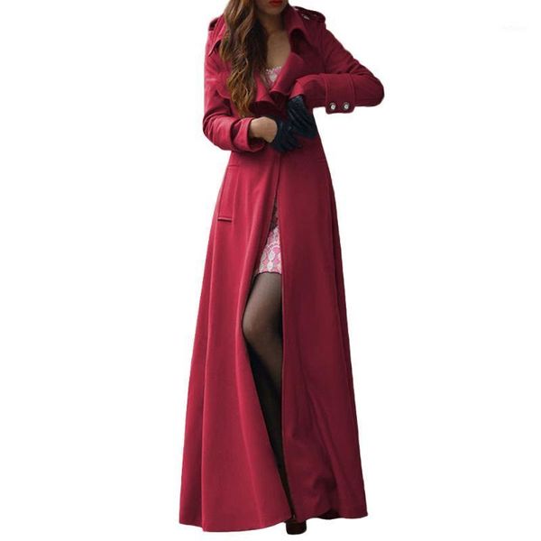 

women's wool & blends none women clothing winter long fashion polyester jacket coat daily full solid button lapel neck trench slim wool, Black