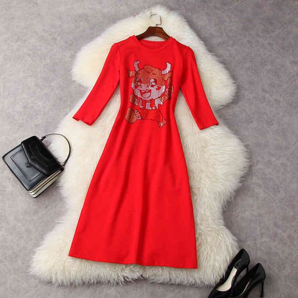 

casual dresses spring 3/4 sleeve round neck black / red cartoon drilling mid-calf dress elegant lf2511883 2y30, Black;gray