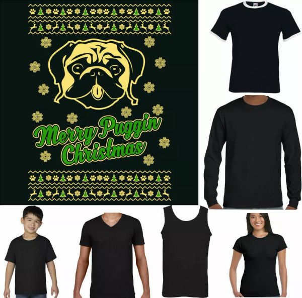 

pug mens funny christmas merry puggins pet dog puppy pugmas, White;black