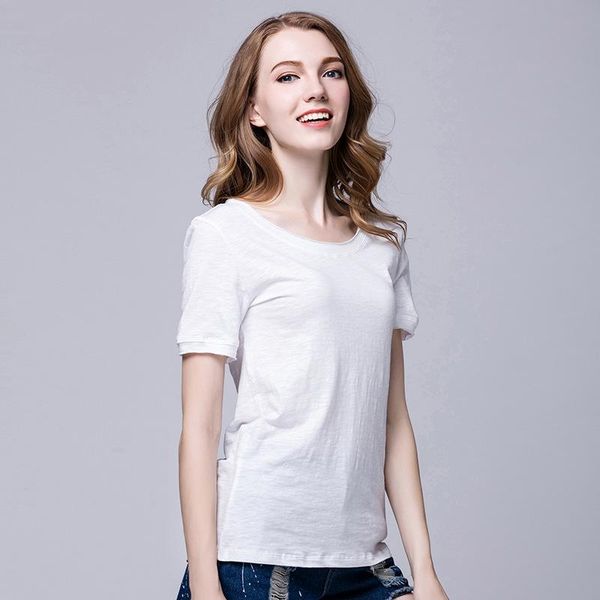 

women's t-shirt summer short-sleeve loose-fit o neck gray white