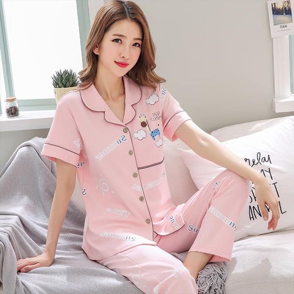 

100% cotton summer pajamas, short womens sleepwears sleeved trousers two piece female sleepwear, Black;red