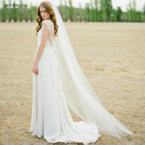 

bridal veils 2m long tulle one layer chapel train cut edge white ivory womens wedding for bride velo de novia largo, Black