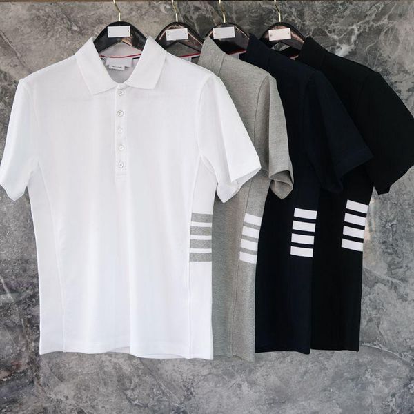 

men's polos 2021 fashion brand shirts men casual striped solid slim summer short sleeve turn down collar clothing, White;black
