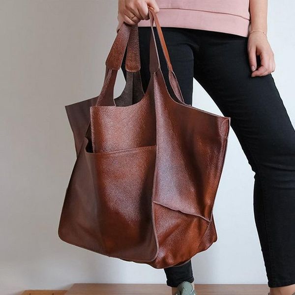 

evening bags vintage oil wax leather women shoulder designer handbags luxury soft pu messenger bag large capacity tote big shopper purse