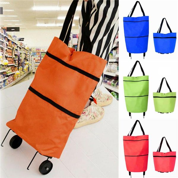 

storage bags wheels shopping bag organizer vegetables grocery waterproof non-woven market trolley tug package