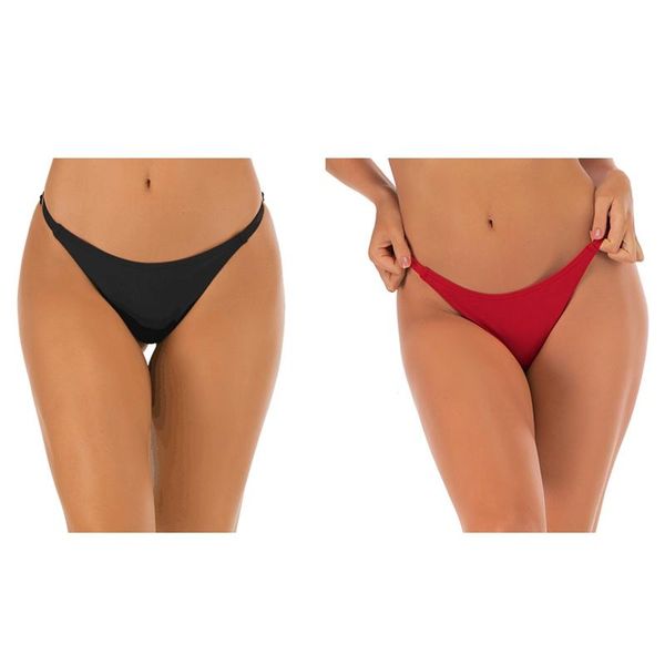 

two-piece suits 2pcs women's briefs solid color swimming trunks thong s, black & red