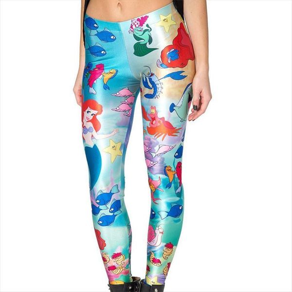

mermaid leggings women galaxy animal cartoon characters printed woman, Black