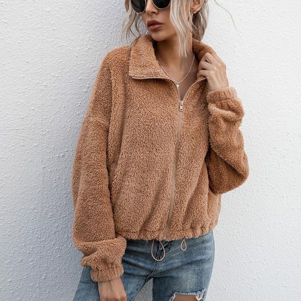 

women's hoodies & sweatshirts fashion ladies sweatshirt jacket warm double-sided fleece short plush blouse solid pullover sweatershirt, Black