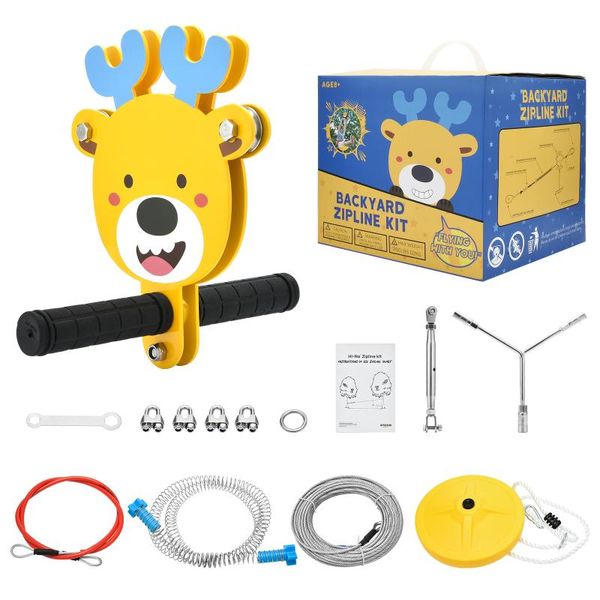 

professional hand tool sets 80/100/120ft heavy duty compound galvanized steels cable zip line kit with stainless steel spring brake backyard