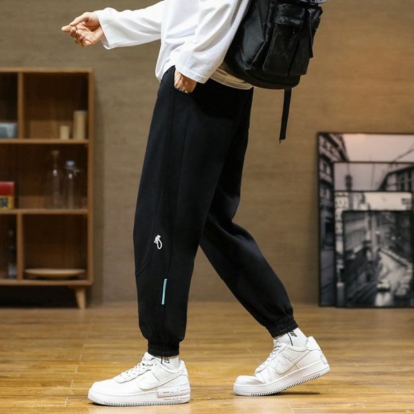 

wei ku 2021 spring and autumn new trend loose nine point men's leg tied straight tube sports leisure long pants, Black