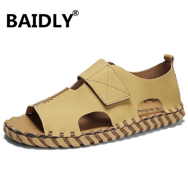 

sandals fashion summer men leisure beach shoes leather men's chanclas, Black