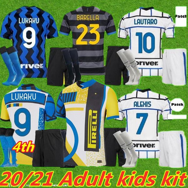 

men+kids kit inter barella soccer jersey lukaku milan vidal lautaro eriksen alexis 20 21 de vrij fourth football shirt 20/21 hakimi uniforms, Black