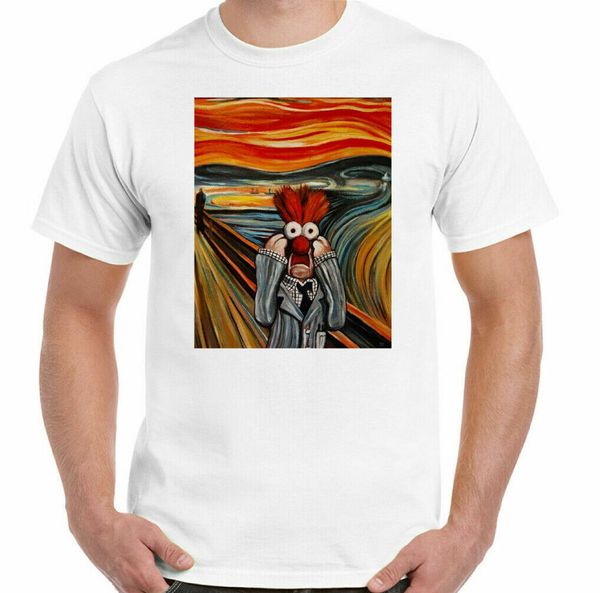

scream t-shirt, parody edvard munch painting man funny t-shirt, White;black