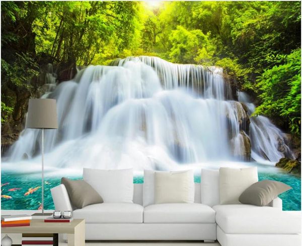 

wallpapers custom mural 3d wall on the beautiful scenery of forest water waterfall carp decor po wallpaper for living room