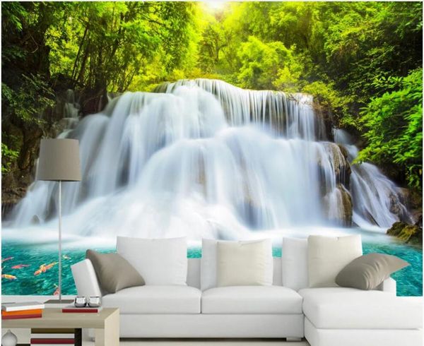 

wallpapers custom mural 3d wall on the beautiful scenery of forest water waterfall carp decor po wallpaper for living room