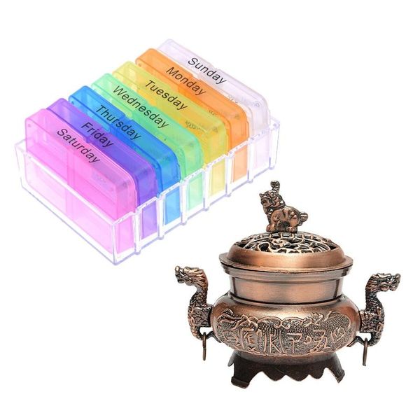 

set 7 day tablet boxes & 1 pcs buddhist incense burner fragrance lamps