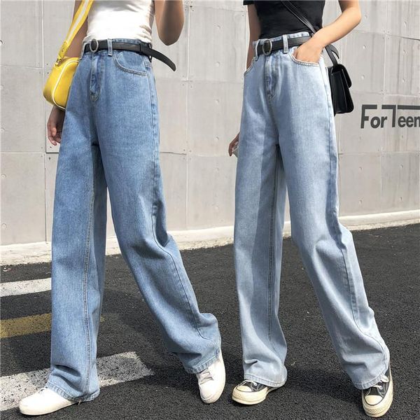 

women's jeans 2021 ladies wide leg pants retro high waist mopping casual loose straight, Blue