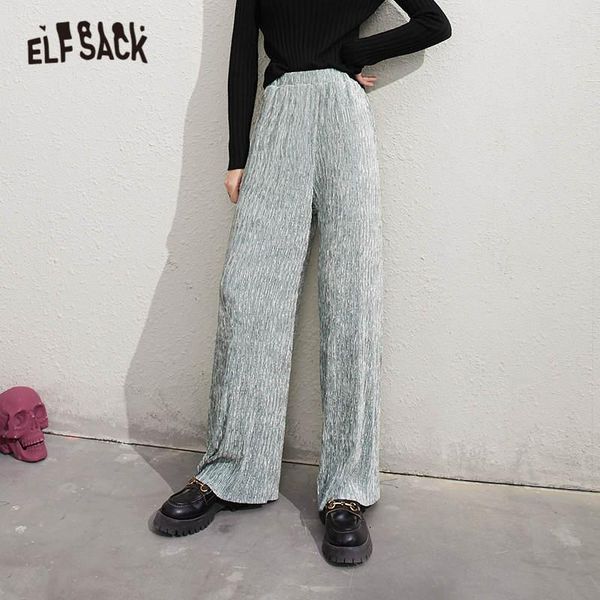 

green solid minimalist casual women velvet wide leg trousers,2021 autumn pure high waist korean ladies daily bright pant women's pants, Black;white