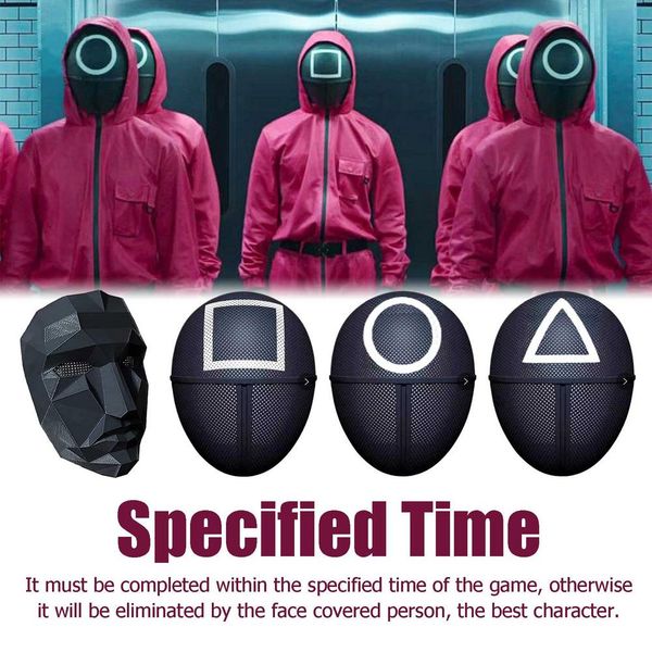 

50pcs tv squid game masked man masks round squire triangle polyester mask accessories delicate halloween christmas masquerade costume party