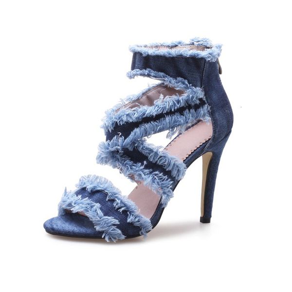 

women's shoes in plus sandal size sandals 2021 summer fashionable retro women denim high heels platform, Black