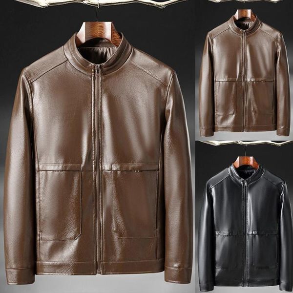 

men's jackets autumn winter zipper closure soft lightweight collar faux leather slim jacket chaquetas, Black;brown