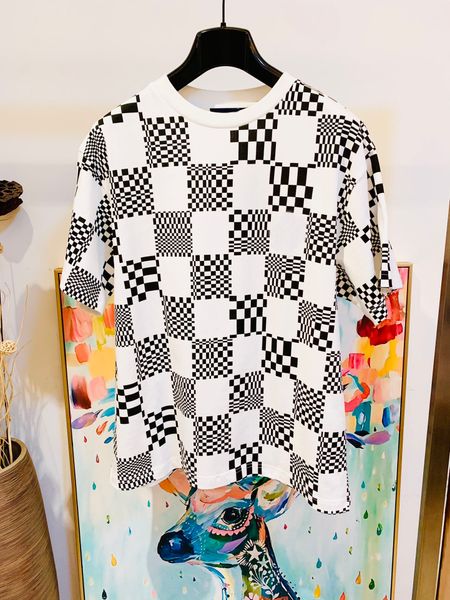 

2021 summer mens t shirt checkerboard plaid print design us size loose edition luxury street style men's t shirt, White;black