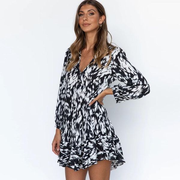 

maternity dresses autumn women's v-neck long-sleeved single-row buckle loose leopard print dress, White