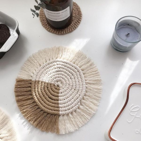 

mats & pads ins style nordic handwoven heat 100% cotton weave the cup mat insulation reusable pad for home office restaurant
